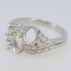 Sterling Silver Semi Mount Ring Setting Oval OV 7x5mm Twin Stone White - Syzjewelry