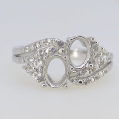 Sterling Silver Semi Mount Ring Setting Oval OV 7x5mm Twin Stone White - Syzjewelry