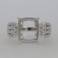 14K White Gold Semi Mount Ring Setting Cushion CU 12x10mm Marquise Accent Shank - Syzjewelry