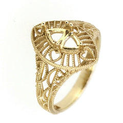 Filigree 14K Yellow Gold Semi Mount Ring Setting Trillion 4x4mm Vintage Repro - Syzjewelry