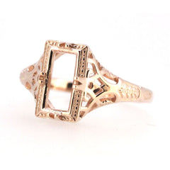 14K Rose Gold Semi Mount Ring Setting Emerald OCT 14x7mm Vintage Repro Solid - Syzjewelry