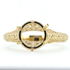 Art Deco Style 14K Yellow Gold Semi Mount Ring Setting Round RD 8x8mm Solid - Syzjewelry