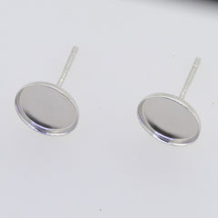 Sterling Silver Semi Mount Earrings Setting Cab Round RD 6x6 8x8 10x10mm Stud - Syzjewelry