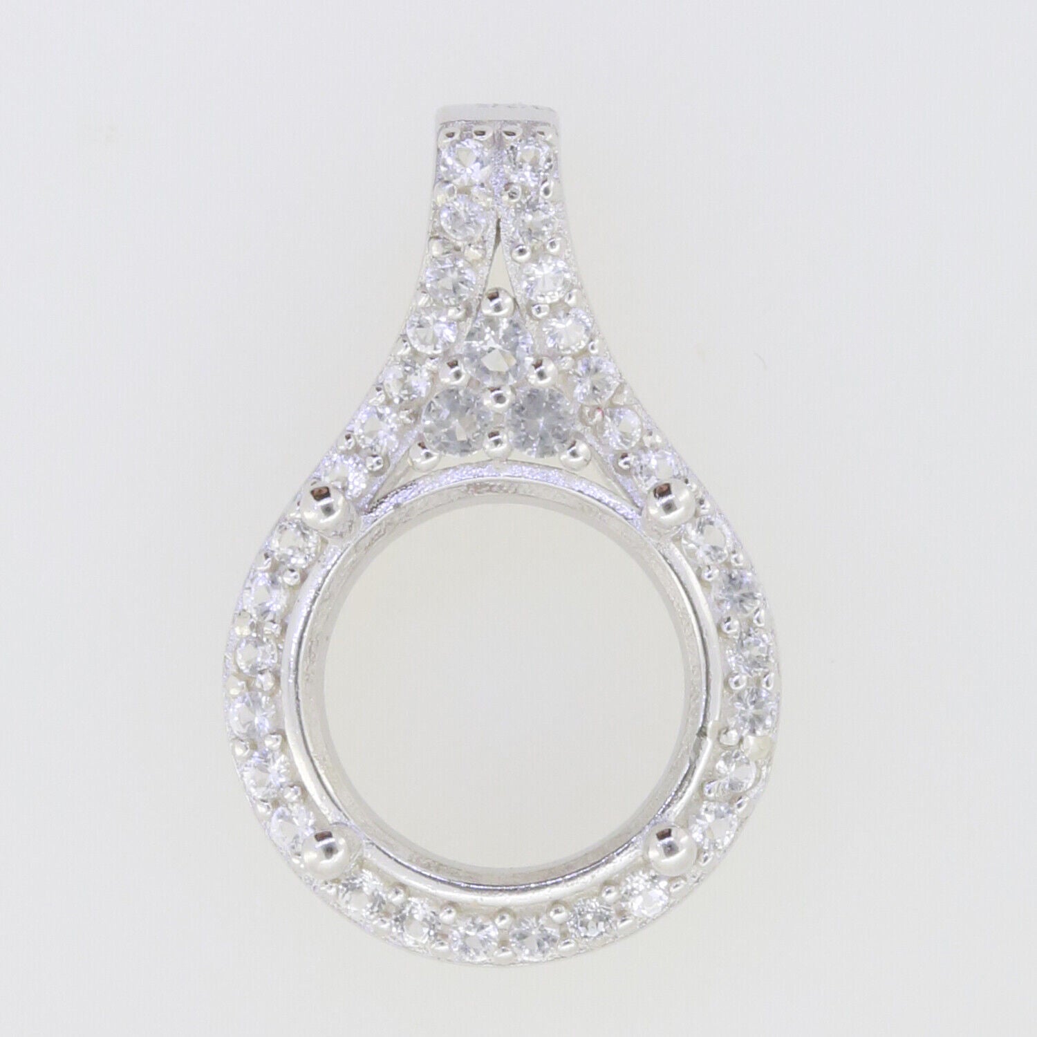 Sterling Silver Semi Mount Pendant Setting Round RD 11x11mm White Topaz - Syzjewelry