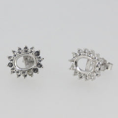 Sterling Silver Semi Mount Earrings Setting Oval OV 7x5mm Stud with White Topaz - Syzjewelry