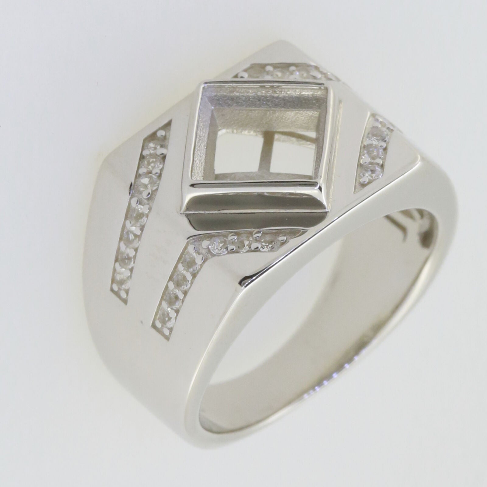 Size 10 Sterling Silver Semi Mount Ring Setting Princess SQ 7x7mm Men's Ring - Syzjewelry