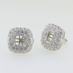 Sterling Silver Semi Mount Earrings Setting Cushion CU 7x7mm Stud Doub - Syzjewelry