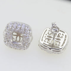 Sterling Silver Semi Mount Earrings Setting Cushion CU 7x7mm Stud Doub - Syzjewelry