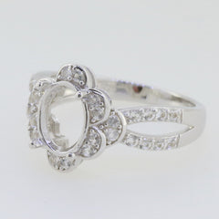 Sterling Silver Semi Mount Ring Setting Oval OV 9x7mm Halo Split Shank - Syzjewelry