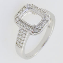 Sterling Silver Semi Mount Ring Setting Cushion CU9x7mm Halo W/ White Topaz - Syzjewelry