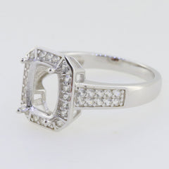 Sterling Silver Semi Mount Ring Setting Cushion CU9x7mm Halo W/ White Topaz - Syzjewelry