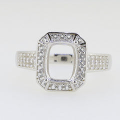 Sterling Silver Semi Mount Ring Setting Cushion CU9x7mm Halo W/ White Topaz - Syzjewelry