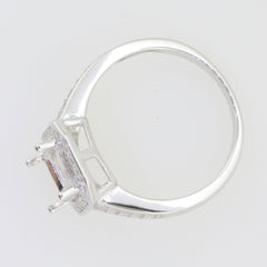 Sterling Silver Semi Mount Ring Setting Cushion CU9x7mm Halo W/ White Topaz - Syzjewelry