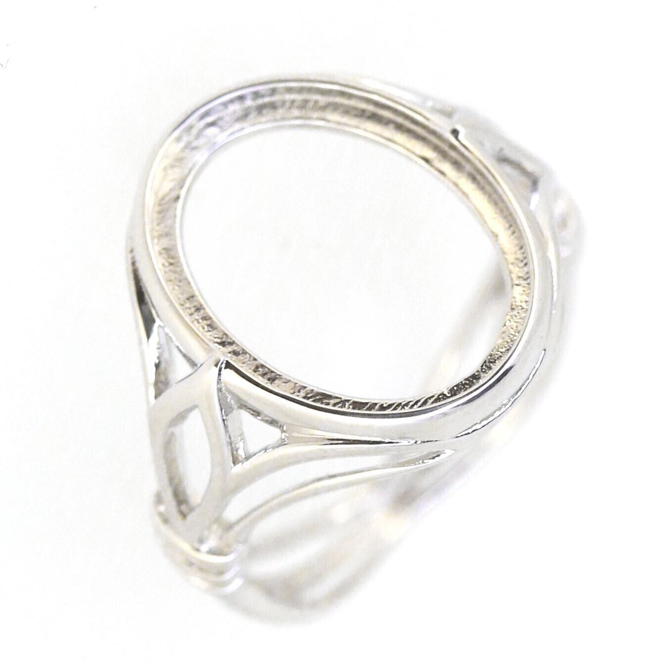 14K White Gold Semi Mount Ring Setting for Cab Oval OV 16x12mm Vintage Repro - Syzjewelry