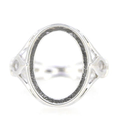 14K White Gold Semi Mount Ring Setting for Cab Oval OV 16x12mm Vintage Repro - Syzjewelry