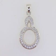 Sterling Silver Semi Mount Pendant Setting Oval OV11x9mm Pear PE 5x3mm N0615 - Syzjewelry