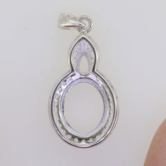 Sterling Silver Semi Mount Pendant Setting Oval OV11x9mm Pear PE 5x3mm N0615 - Syzjewelry