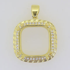 14K Yellow Gold Semi Mount Pendant Setting Cushion 12x12 to 14x14mm Moissanite - Syzjewelry