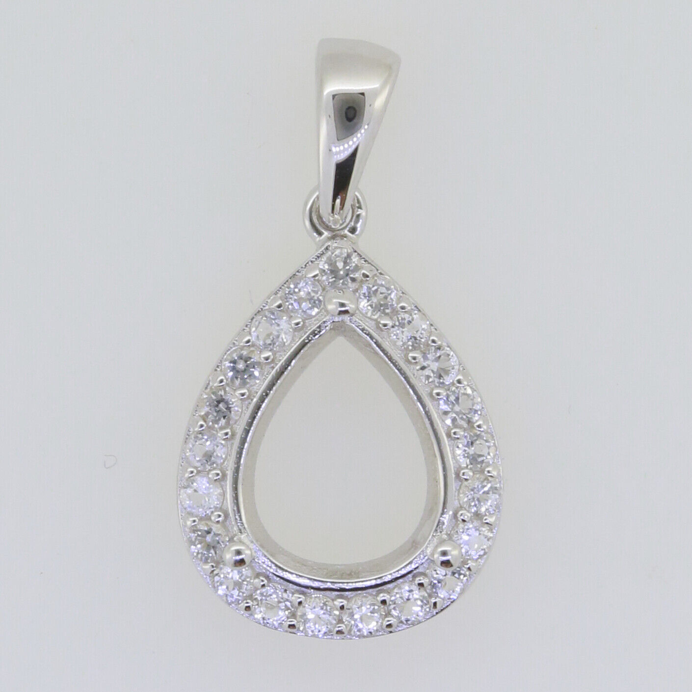 Sterling Silver Semi Mount Pendant Setting Pear PE 10x8mm White Topaz Solid - Syzjewelry