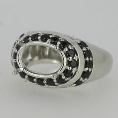 Sterling Silver Semi Mount Ring Setting Oval OV 12x8mm Black Spinel White Topaz