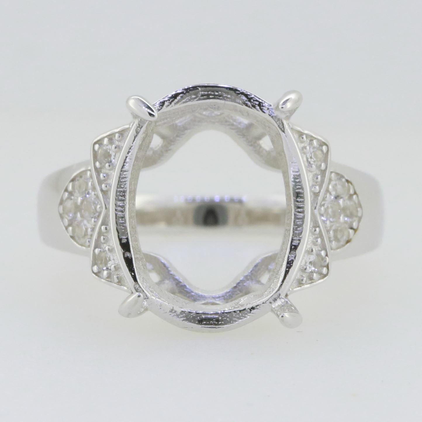 14K White Gold Semi Mount Ring Setting Oval OV 16X12mm W/ Moissanite - Syzjewelry