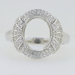 14K White Gold Semi Mount Ring Setting Oval OV 12X10mm W/ Moissanite - Syzjewelry