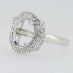 14K White Gold Semi Mount Ring Setting Oval OV 12X10mm W/ Moissanite - Syzjewelry