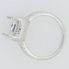 14K White Gold Semi Mount Ring Setting Cushion CU 11X9mm Vintage Repro - Syzjewelry