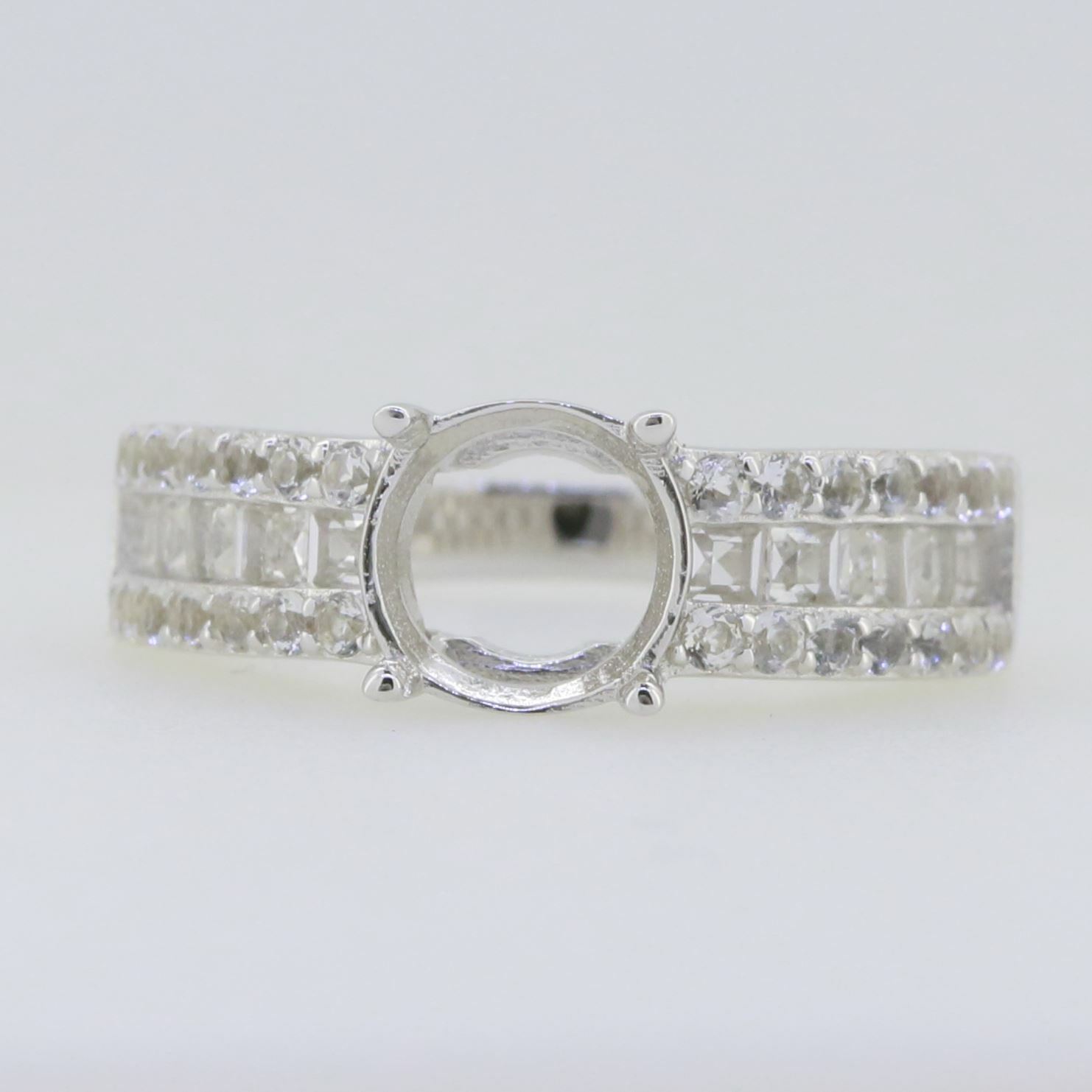 14K White Gold Semi Mount Ring Setting Round RD 8x8mm W/ Moissanite - Syzjewelry