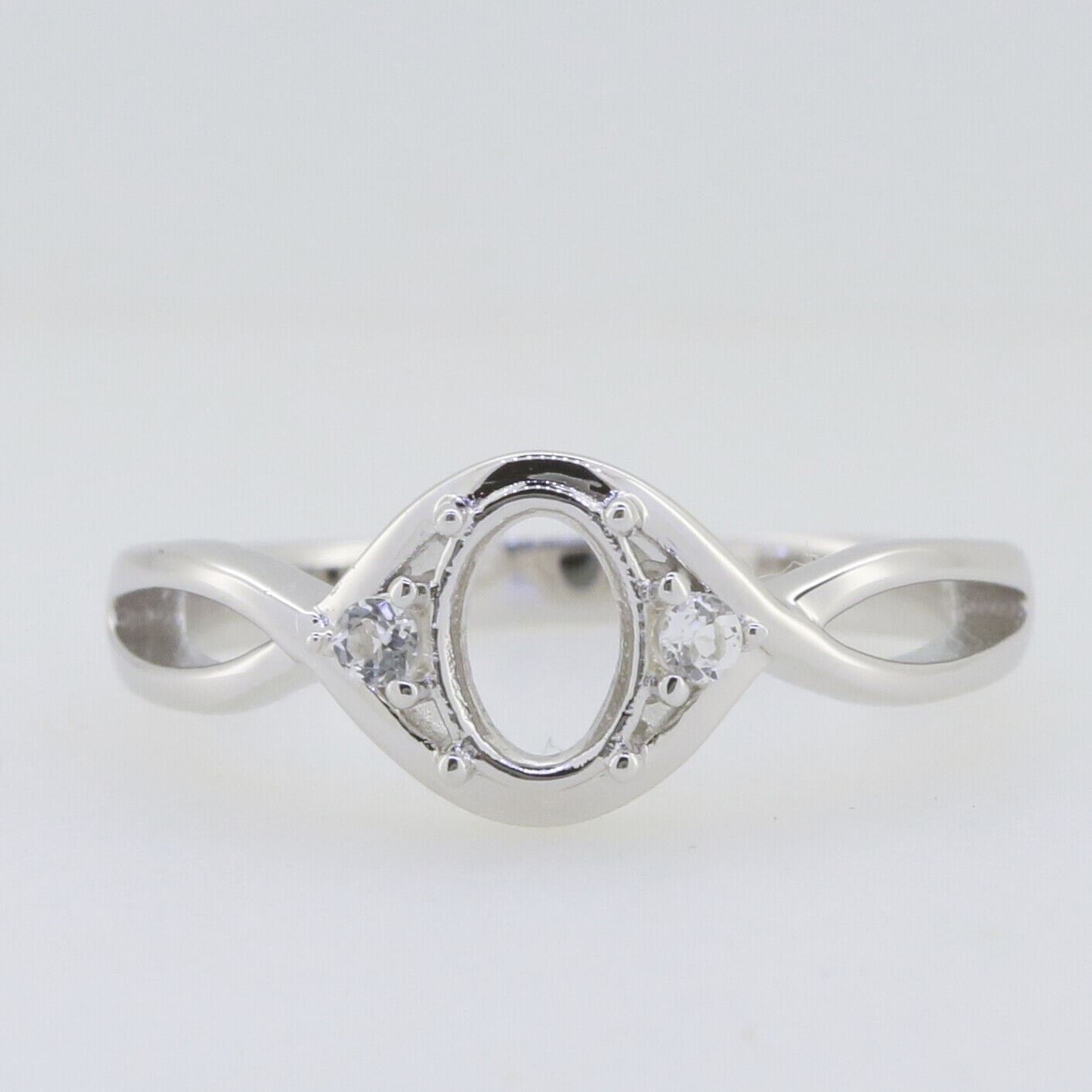 14K White Gold Semi Mount Ring Setting Oval OV 7x5mm W/ Moissanite Twisted Shank - Syzjewelry