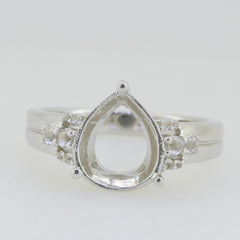 Sterling Silver Semi Mount Ring Setting Pear PE 11X9mm White Topaz - Syzjewelry