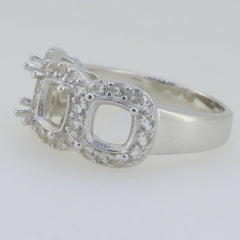 14K White Gold Semi Mount Ring Setting Cushion CU 6X6mm 3 Stone - Syzjewelry