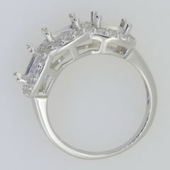 14K White Gold Semi Mount Ring Setting Cushion CU 6X6mm 3 Stone - Syzjewelry