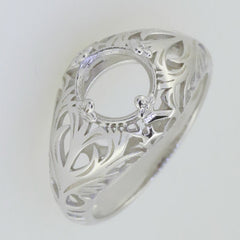 14K White Gold Semi Mount Ring Setting Round RD 8x8mm Art Deco Style