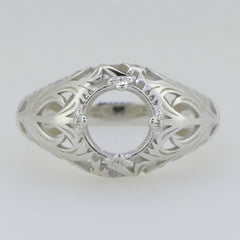 14K White Gold Semi Mount Ring Setting Round RD 8x8mm Art Deco Style