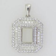 14K White Gold Semi Mount Pendant Setting Emerald OCT 9X7mm - Syzjewelry