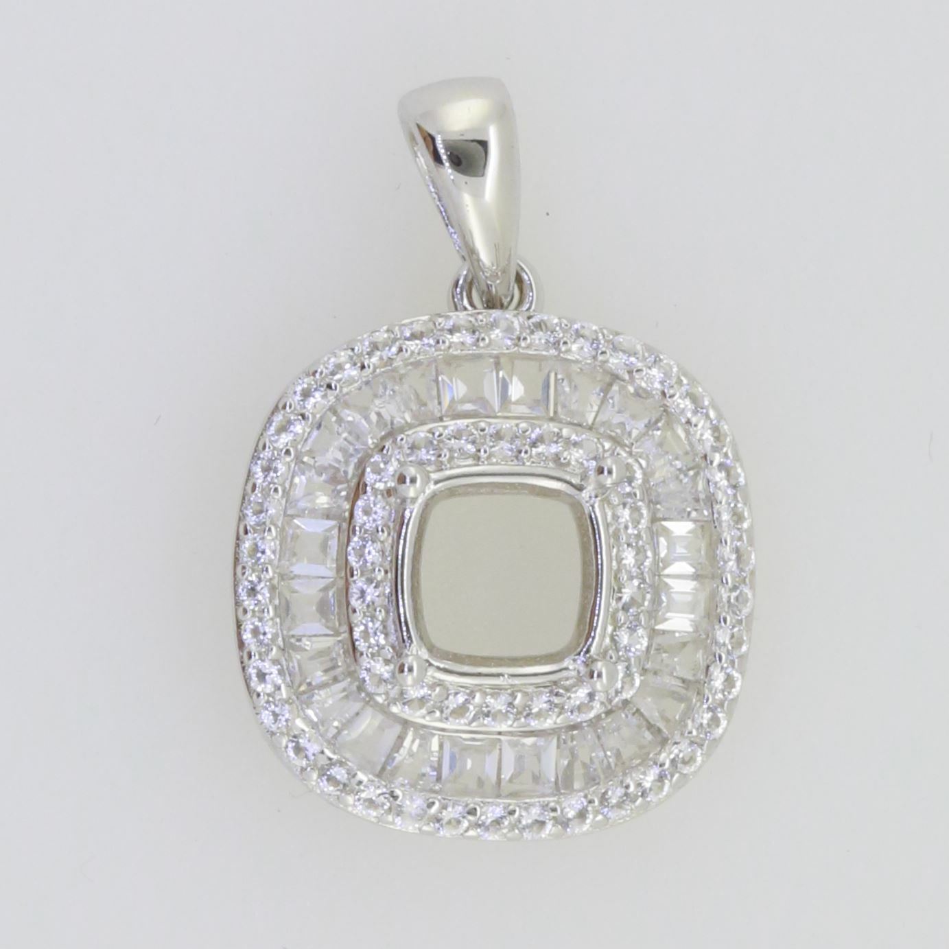 14K White Gold Semi Mount Pendant Setting Cushion CU 6X6mm - Syzjewelry