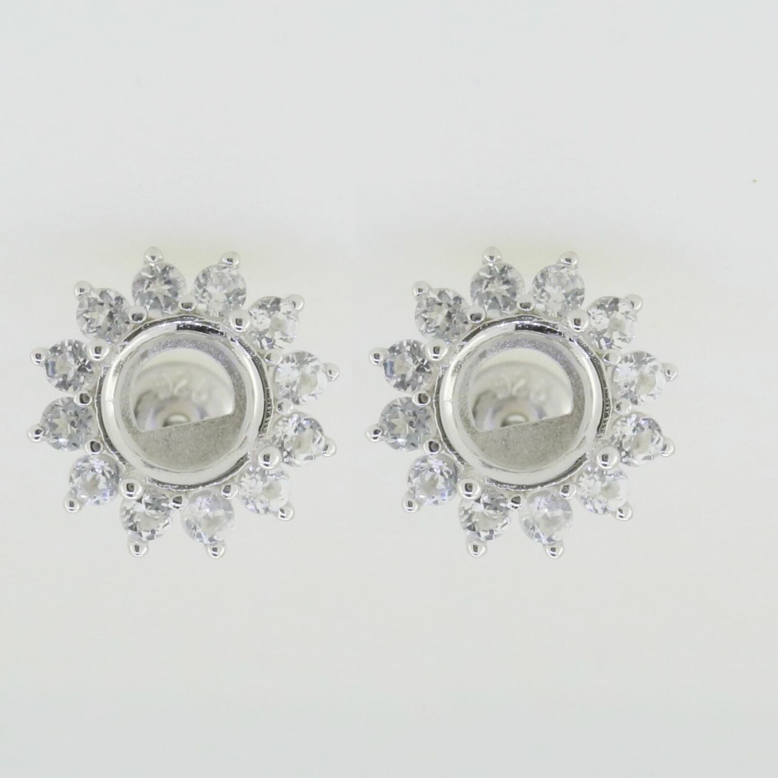 Sterling Silver Semi Mount Earrings Setting Round RD 6.5mm White Topaz - Syzjewelry