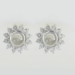 Sterling Silver Semi Mount Earrings Setting Round RD 6.5mm White Topaz - Syzjewelry