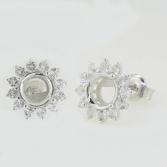 Sterling Silver Semi Mount Earrings Setting Round RD 6.5mm White Topaz - Syzjewelry