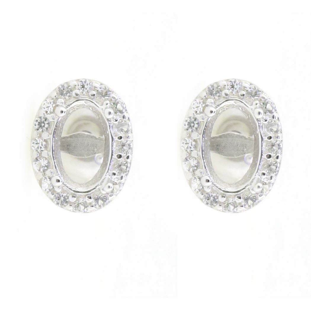 Sterling Silver Semi Mount Earrings Setting Oval OV 6X4mm White Topaz PJC469 - Syzjewelry