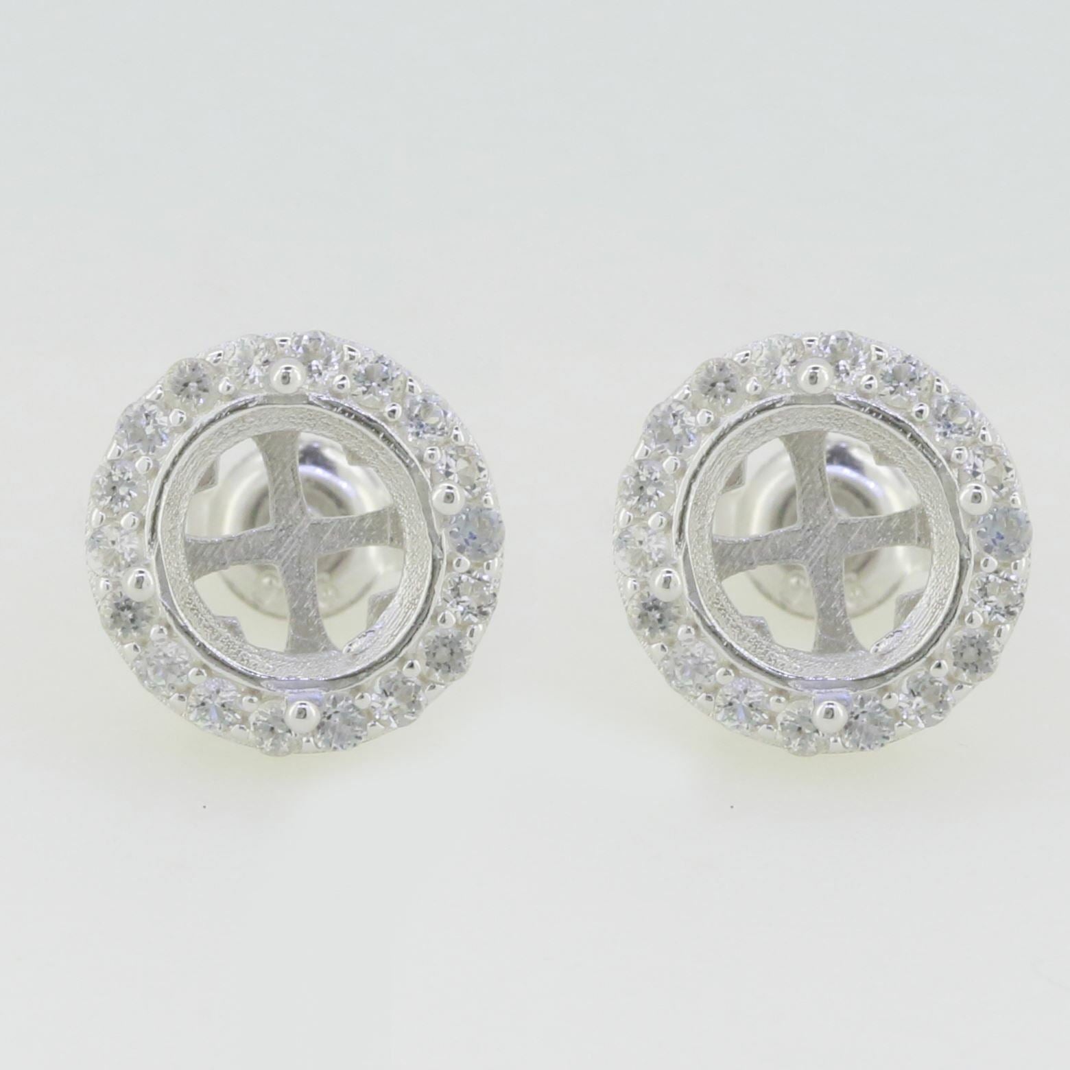 Sterling Silver Semi Mount Earrings Setting Round RD 8x8mm White Topaz PJ - Syzjewelry