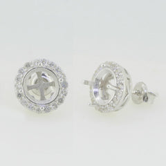 Sterling Silver Semi Mount Earrings Setting Round RD 8x8mm White Topaz PJ - Syzjewelry