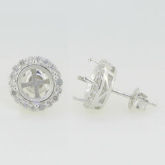 Sterling Silver Semi Mount Earrings Setting Round RD 8x8mm White Topaz PJ - Syzjewelry