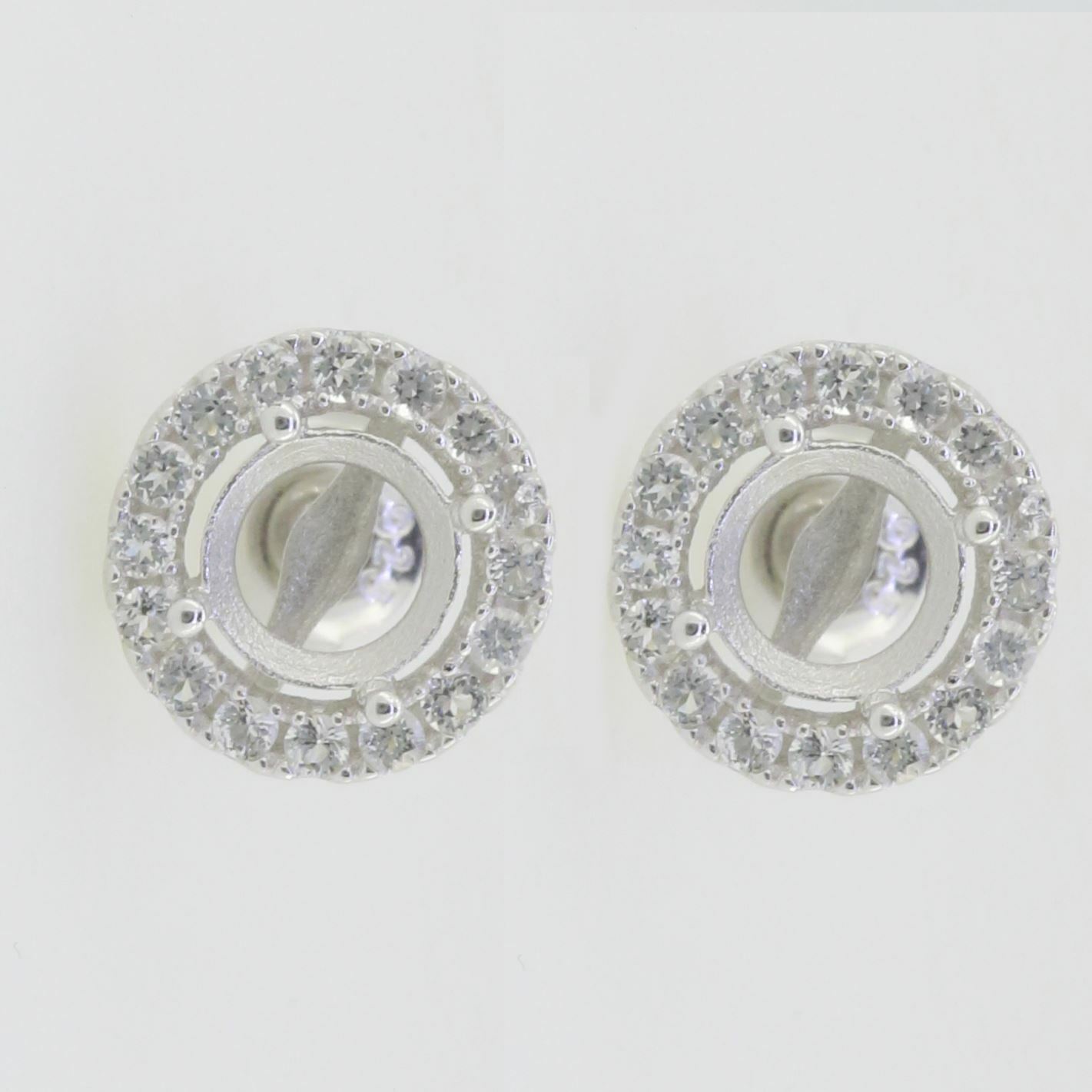 Sterling Silver Semi Mount Earrings Setting Round RD 6x6mm White Topaz PJC16 - Syzjewelry