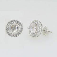 Sterling Silver Semi Mount Earrings Setting Round RD 6x6mm White Topaz PJC16 - Syzjewelry