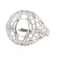 Art Deco Style Sterling Silver Semi Mount Ring Setting Oval OV 9x7mm White Topaz