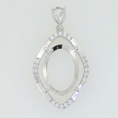 Sterling Silver Semi Mount Pendant Setting Oval OV 16x12mm W/ White Topaz