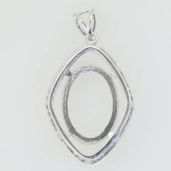 Sterling Silver Semi Mount Pendant Setting Oval OV 16x12mm W/ White Topaz