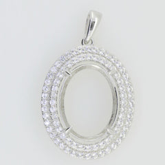 14K White Gold Semi Mount Pendant Setting Oval OV 18x13mm Solid - Syzjewelry